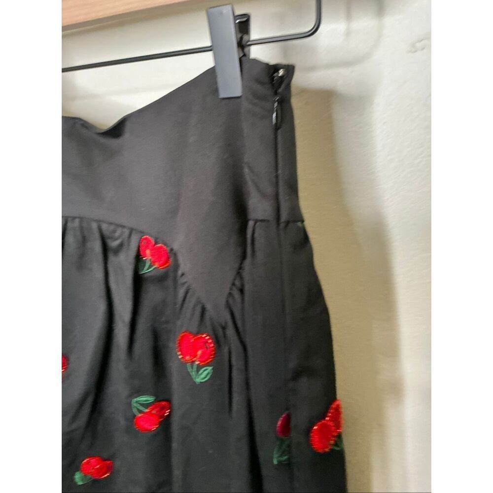 Avec Les Filles Petite Cherry Applique Midi Skirt | Black in Small - Picture 6 of 8
